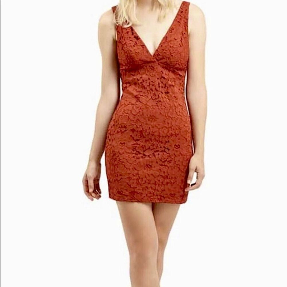 Topshop Burnt Orange Lace Bodycon Dress Size 2